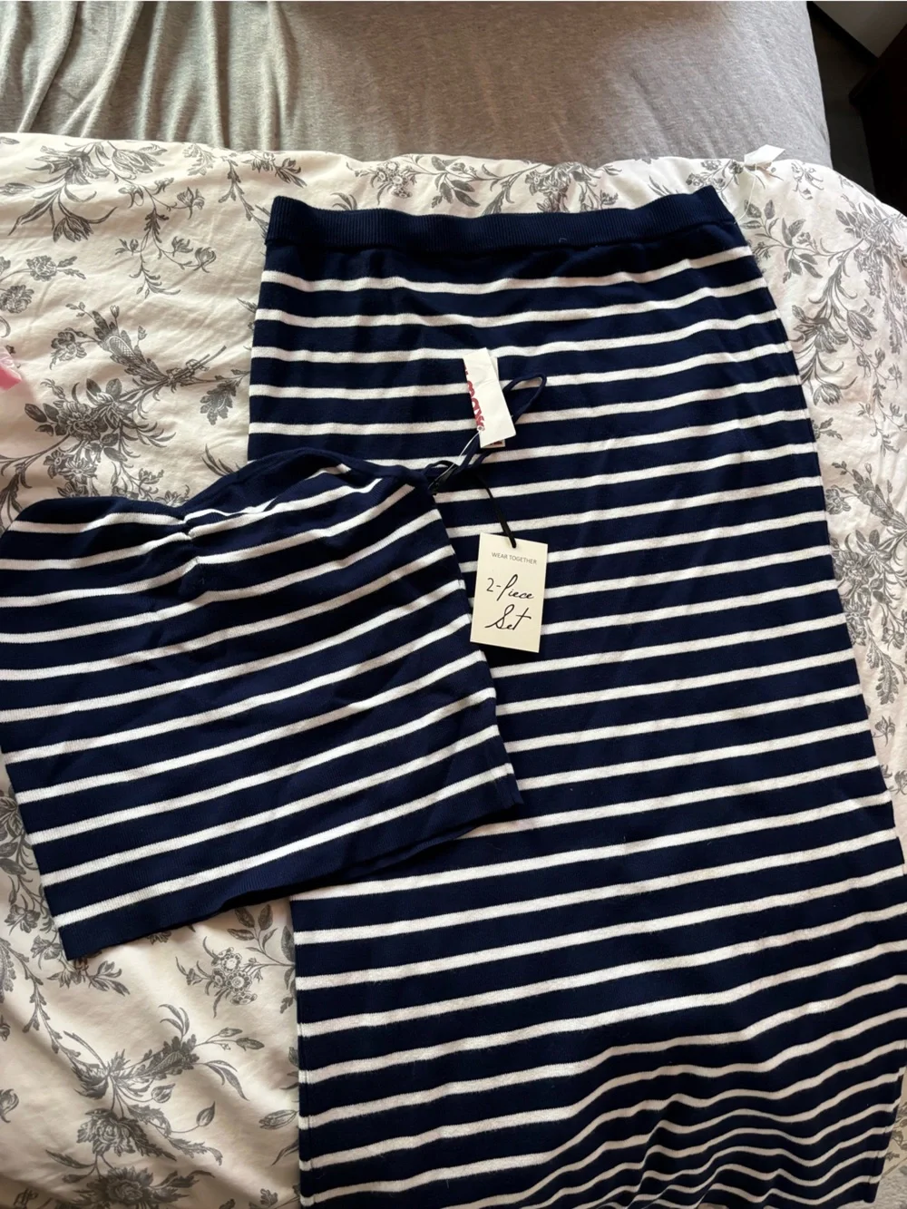 Striped Navy and White Womens Skirt - Two-Piece Set